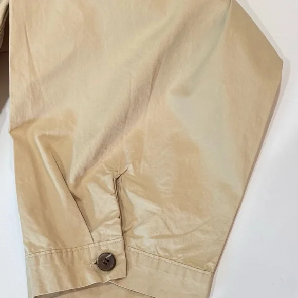 Beige Utility Jumpsuit Button Front Drawstring Waist Cropped Pockets Womens M - Picture 5 of 9